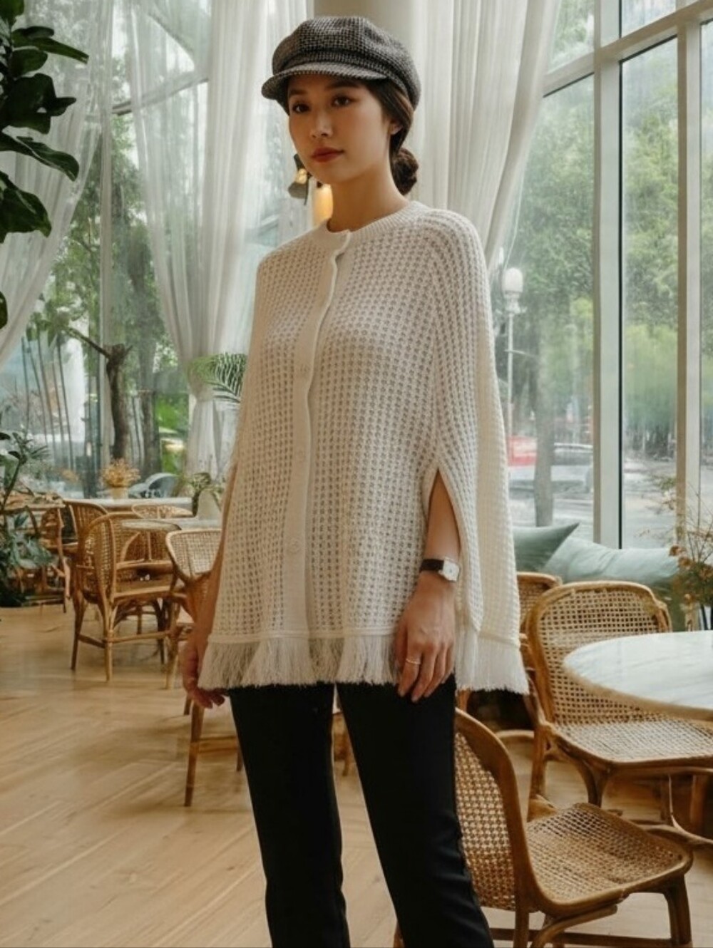 Rare Vintage 60's 70's English Village White Cape Style Button Up Sweater Ponch